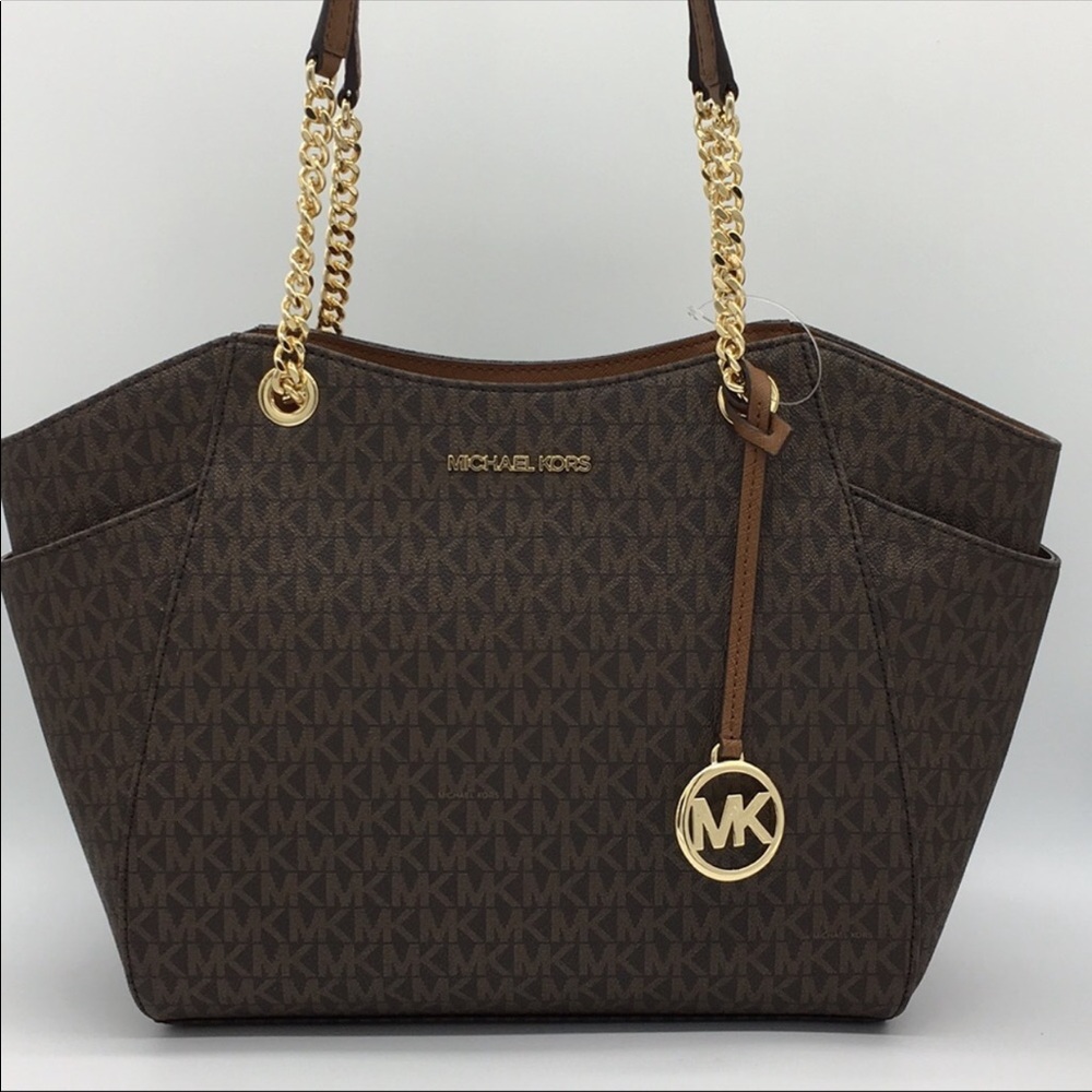 MICHAEL KORS LG CHAIN SHLDR TOTE BROWN NWT
